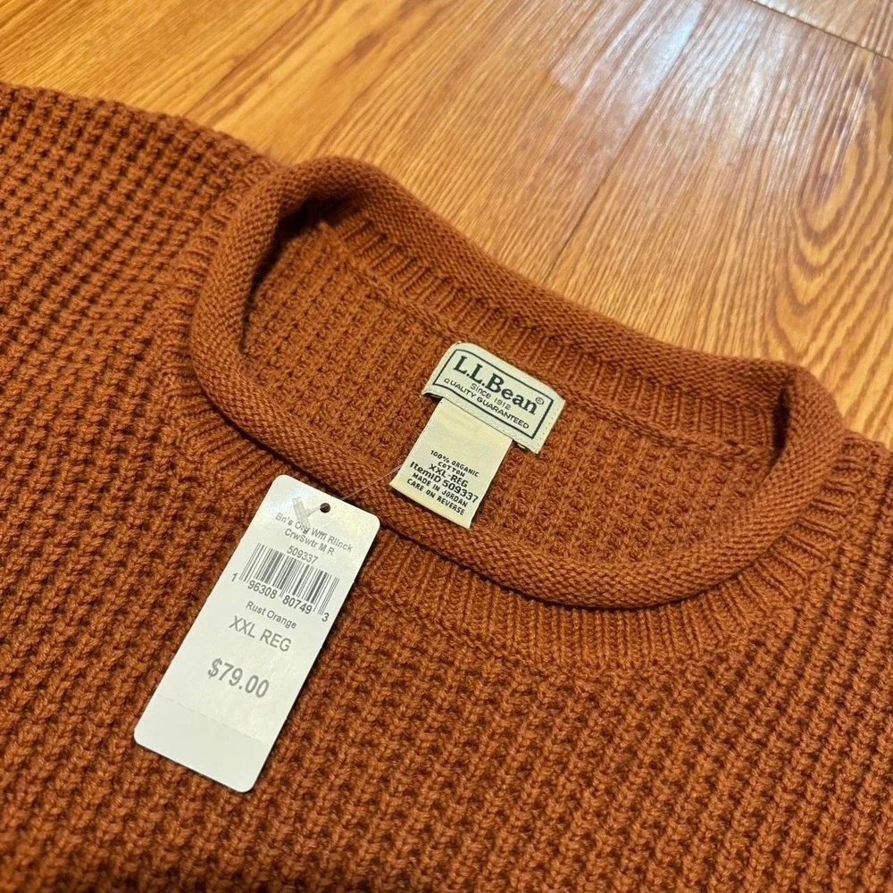 LL Bean Men's Sweater Fits XL Roll Neck Waffle Orange and Green BUNDLE NEW